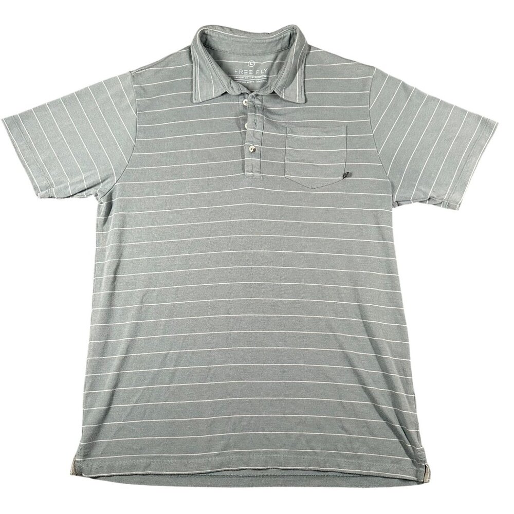 Free Fly Apparel Light Gray Striped Polo